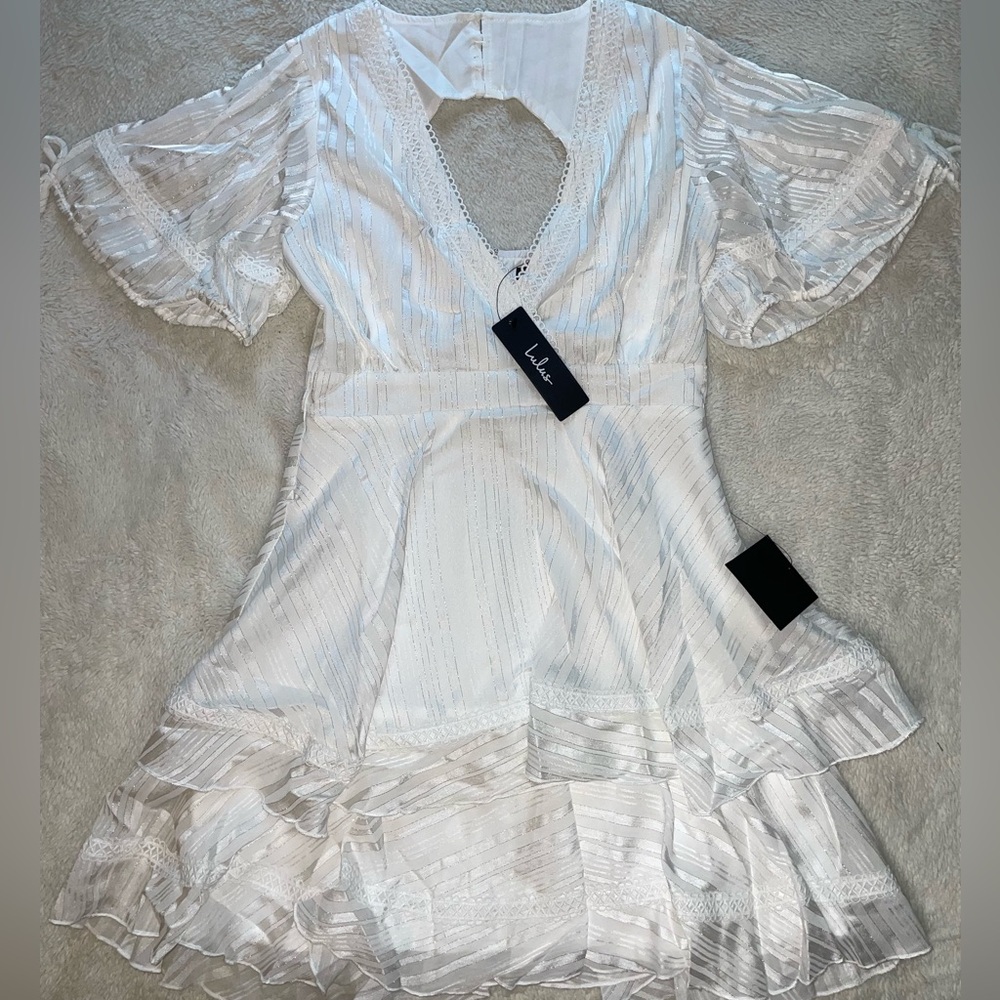 Lulus Adorable Essence White Striped‎ Puff Sleeve Mini Dress - Picture 2 of 9